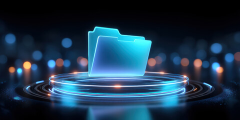 Neon folder data security visualization glowing interface futuristic