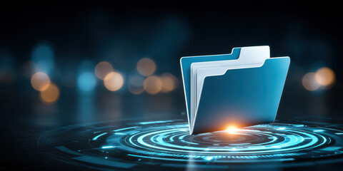 Data security concept folder glowing over digital interface conveying safe information storage