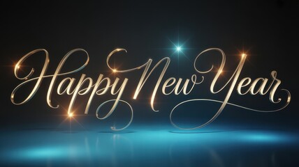 Elegant golden happy new year script with festive lights
