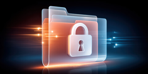 Secure data folder with lock symbol glowing cyber environment data security and privacy