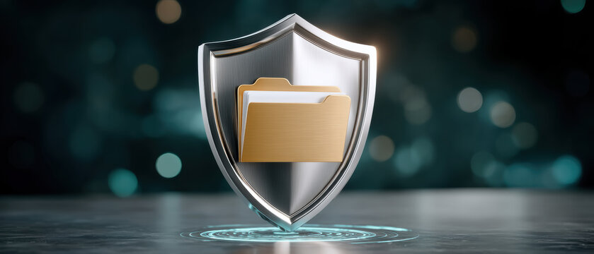 Secure data security file folder shield icon glowing interface