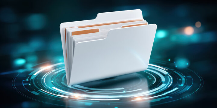 Digital file folder showing data security and organized document protection in glowing interface