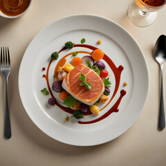 salmon steak with vegetables