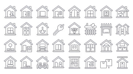 Fototapeta premium Collection of various house outline icons, representing different home styles.