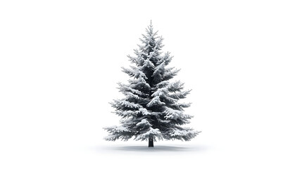 Fototapeta premium Stunning evergreen spruce tree heavily dusted with fresh white snow isolated against a clean bright background perfect for winter design projects