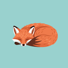 Serene cartoon red fox curled up and sleeping peacefully