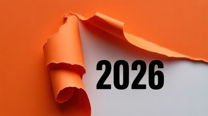 Orange paper ripped open revealing the year 2026