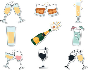 Celebratory Drinks Collection Toast to Good Times with a Variety of Beverage Icons