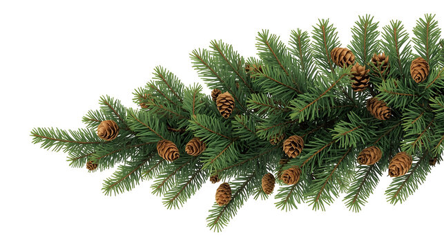 Stunning evergreen garland border with natural pine cones perfect for elegant holiday design elements and winter seasonal accents