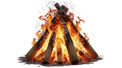 Burning Campfire on White Background