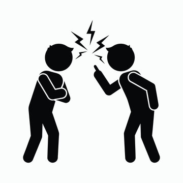 Two silhouetted figures in heated argument with lightning bolts