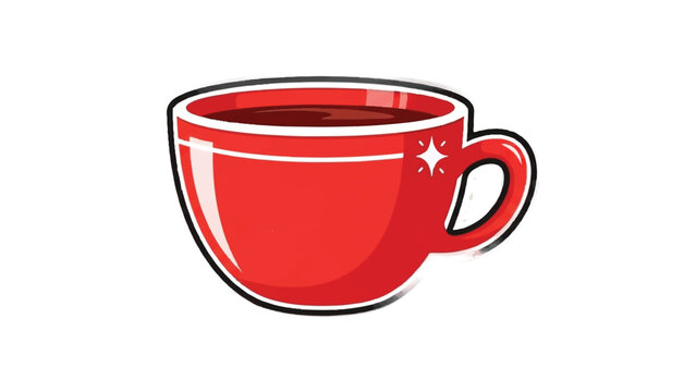 Red Coffee Cup Filled With Dark Beverage.