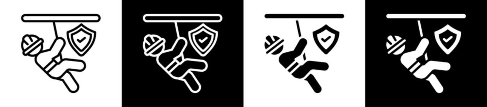 Fall Protection Icon Set In Black And White Filled Style Collection