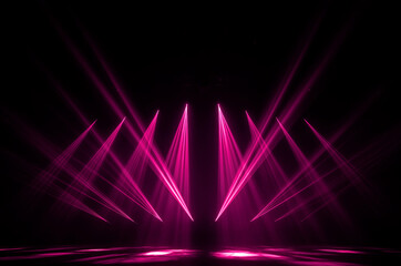 Fototapeta premium Dramatic Stage Pink Spotlights and Laser Beams Illuminating Dark Background for Awards or Performance