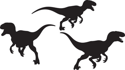 Naklejka premium Velociraptor Running Silhouettes – Dynamic Black and White Dinosaur Poses