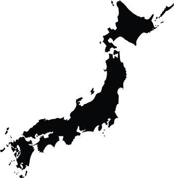 Black silhouette of japan map with islands isolated on white background vector illustration