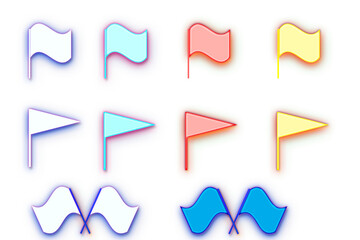 Neon Flag and pennant Icon symbol Glowing on transparent Background. Colorful racing flag icon in red, yellow, purple and blue colors. new year, christmas, wedding, birthday concepts.