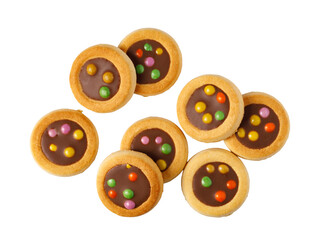 Obraz premium Round cookies with chocolate and colorful candy topping