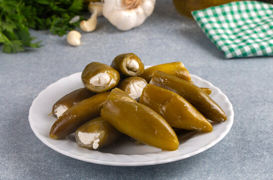 Cheese-stuffed jalapeno peppers. Turkish name; peynir dolgulu jalapeno