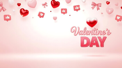 Pink valentine s day background with hearts and balloons