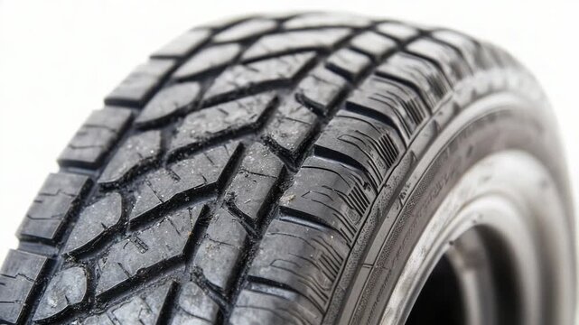 Video A close-up view of a tire on a white surface, suitable for use in commercial or industrial contexts
