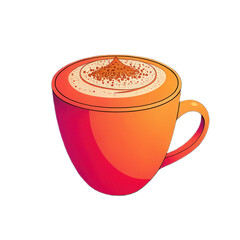 Vibrant cup of coffee with smooth gradient color and sprinkle of spice on top creates warm and inviting atmosphere against transparent background