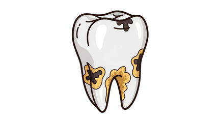 Cartoon Illustration of a Tooth with Cavities and Decay, Dental Health Issue