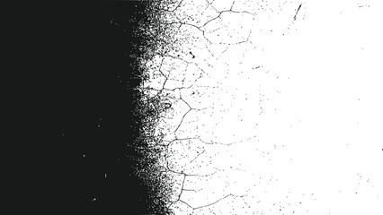 Black and White Grunge Texture Overlay Transitioning to Cracked White Surface Isolated on Transparent Background
