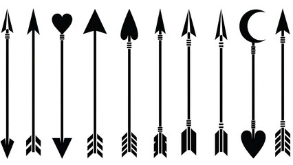 Unique arrow collection with heart, spade, moon designs for creative branding and stylish tattoo art
