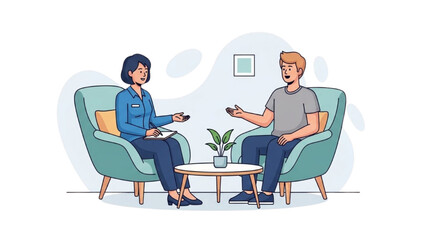 Therapy session between a psychologist and a patient, discussion about mental health