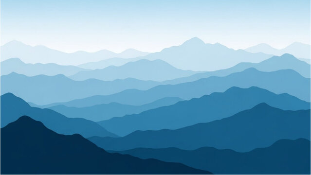 A tranquil and serene panoramic view of layered blue mountain ranges