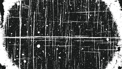 Grungy Black and White Texture Overlay with Random White Splatters and Scratches Isolated on Transparent Background