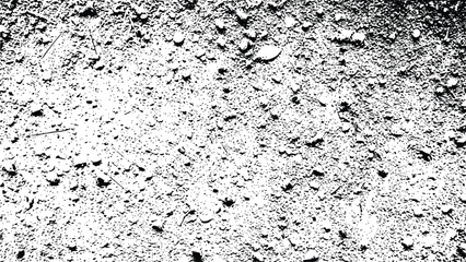 High Contrast Black and White Grunge Texture Overlay of Dry Cracked Earth and Pebbles Isolated on Transparent Background