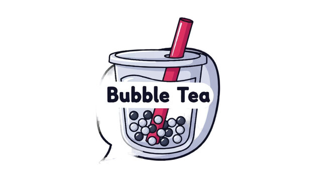Cartoon Bubble Tea Illustration with Tapioca Pearls and Straw.