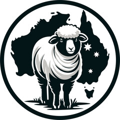 
Logo design of a sheep in a circle and the country of Australia
