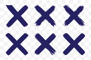 Hand-drawn cross marker set. Grunge x sign. Delete icon . Reject icon . Vector illustration.