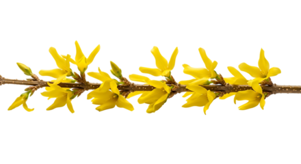 Forsythia branch with yellow flowers isolated on white perfect for spring design elements and floral arrangements transparent background