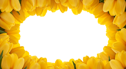 Yellow tulip flower frame floral border with blank white space perfect for spring and Easter designs transparent background
