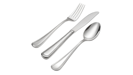 Set of Stainless Steel Cutlery Fork Knife and Spoon Isolated on Transparent Background