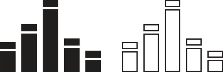Two bar chart icons representing data visualization and audio levels isolated on transparent background