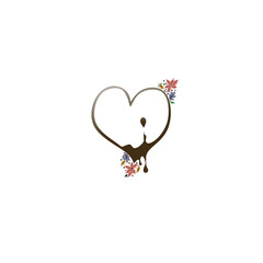 vector image of a love-shaped frame with brown color and various colored leaves