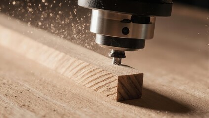 Close-up of CNC machine cutting wood with precision.