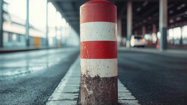 Video A roadside warning sign with a red and white striped pole, often used for traffic guidance
