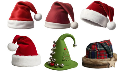 set of Santa Claus hats, seasonal hats