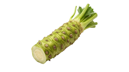 Fresh Wasabi Root with Leaves Isolated on Transparent Background
