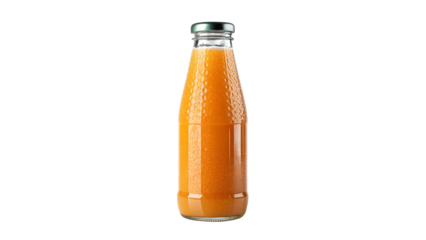 Glass Bottle of Fresh Orange or Carrot Juice Isolated on Transparent Background