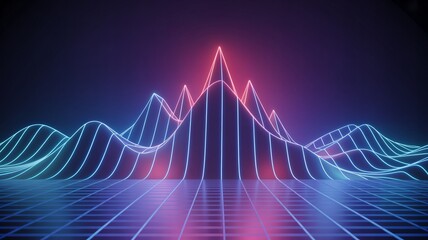 Abstract neon landscape glowing grid synthwave retro wave background design