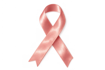 Pink satin ribbon forming a loop, symbolizing breast cancer awareness, support, and a plea for early detection. Transparent background