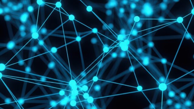 Abstract digital network connections with glowing blue nodes and lines linking points