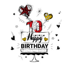 Happy 10th Birthday Cake Illustration